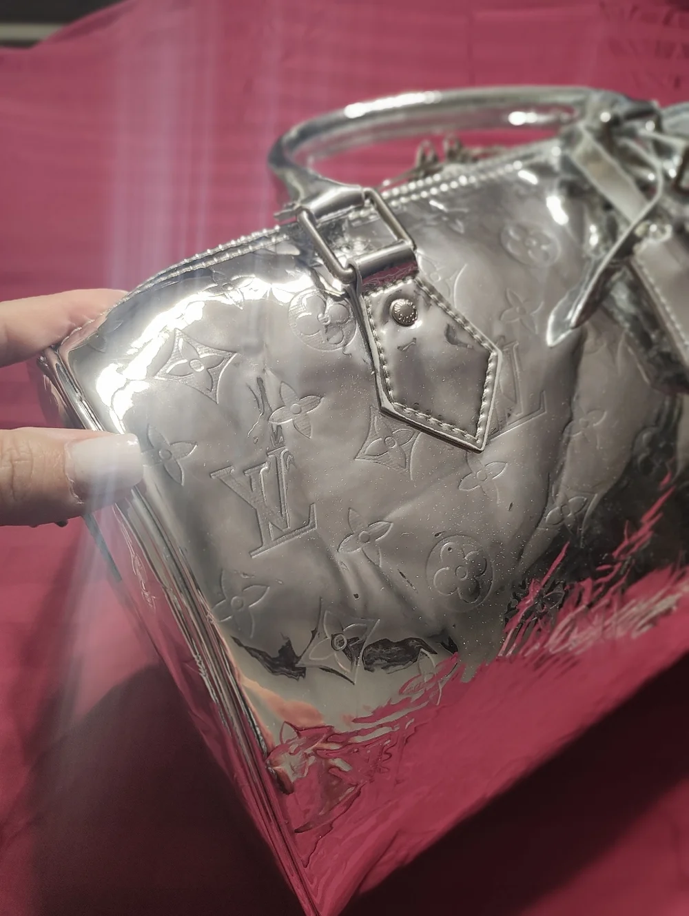 NEW Designer Monogram Speedy Metallic Mirror Silver Handbag LV MUST HAVE! - Picture 9 of 9